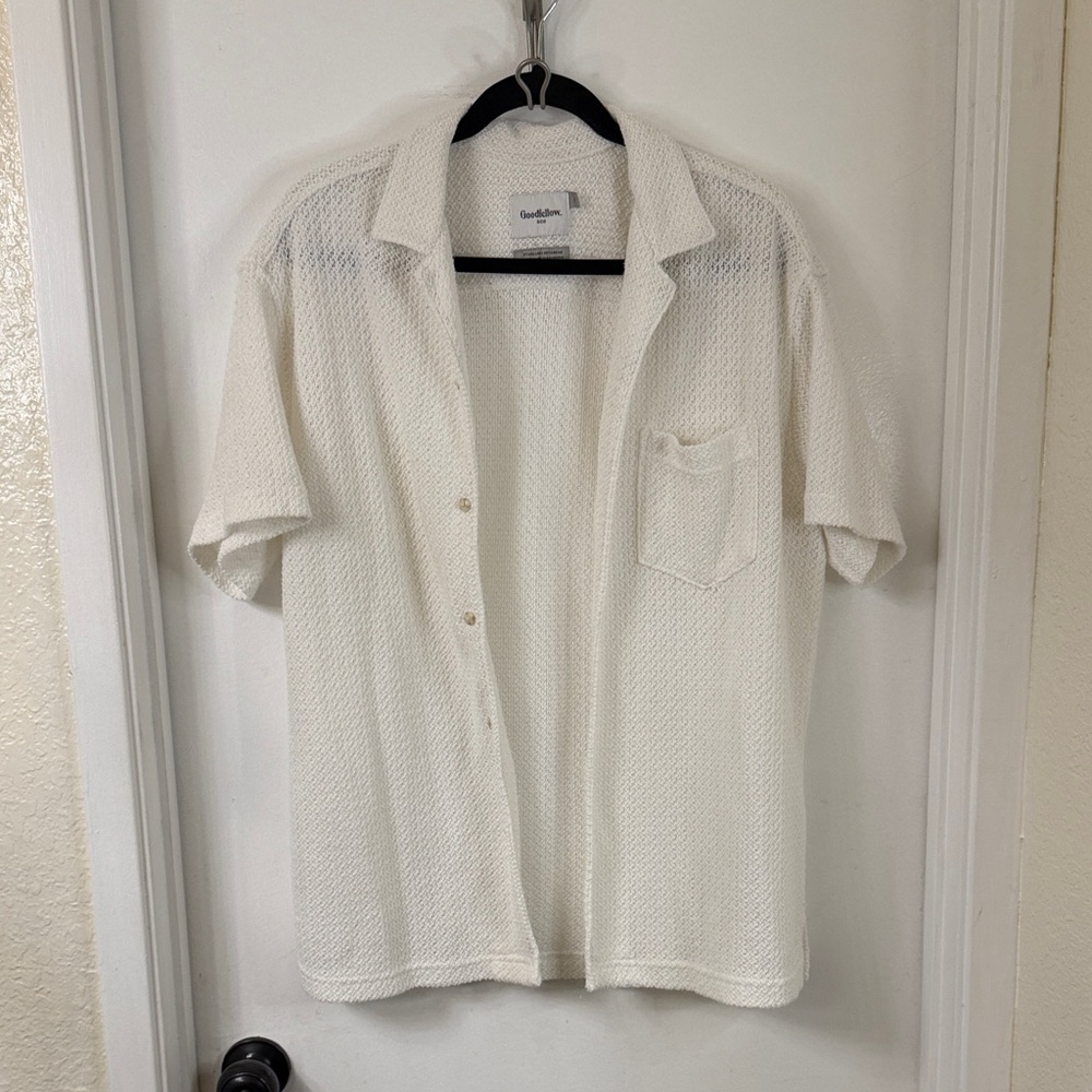 Goodfellow Mens White Short Sleeve Button-Up Shirt